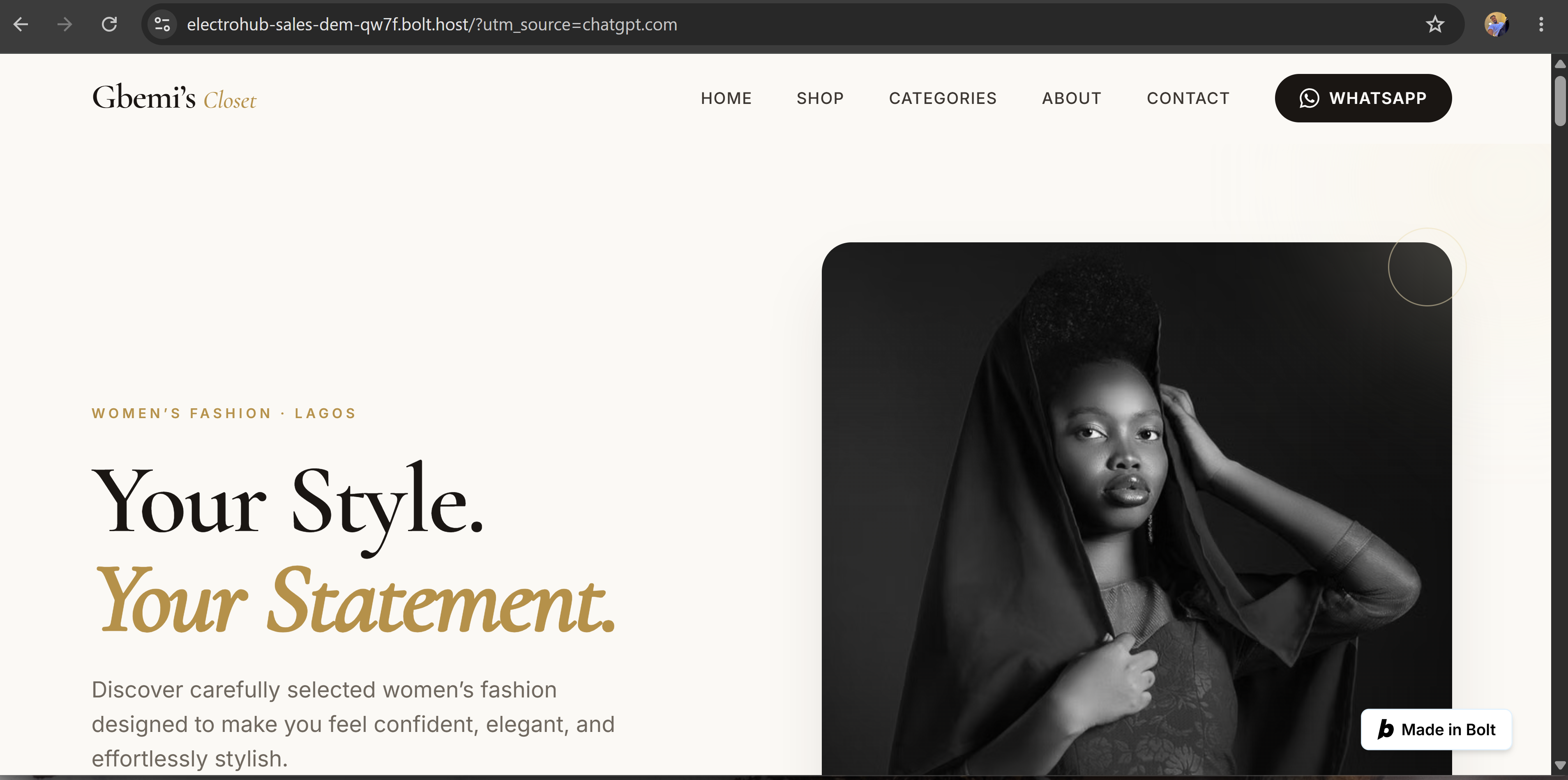 Gbemi's Closet fashion website preview