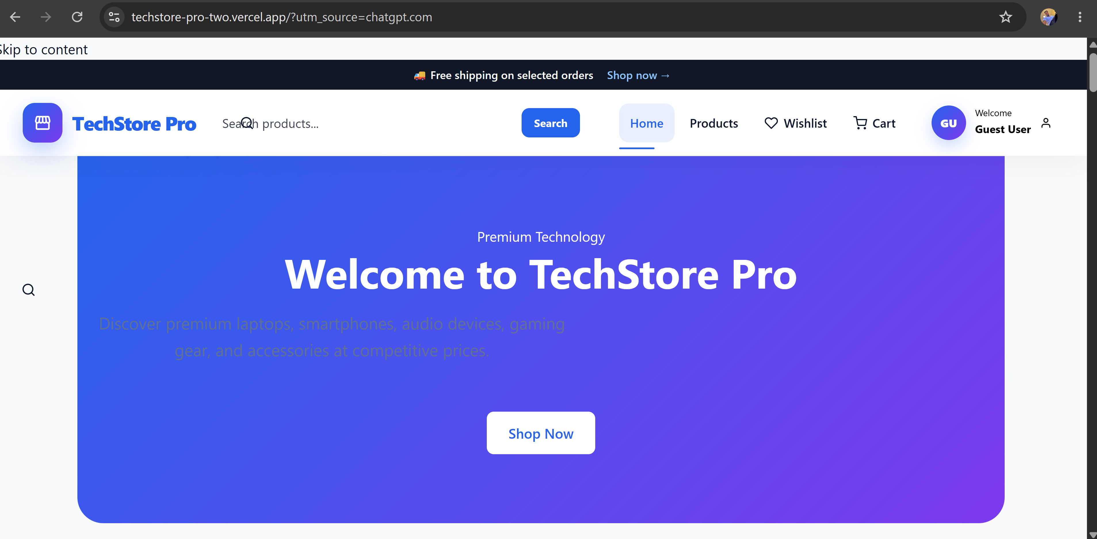TechStore Pro ecommerce website preview